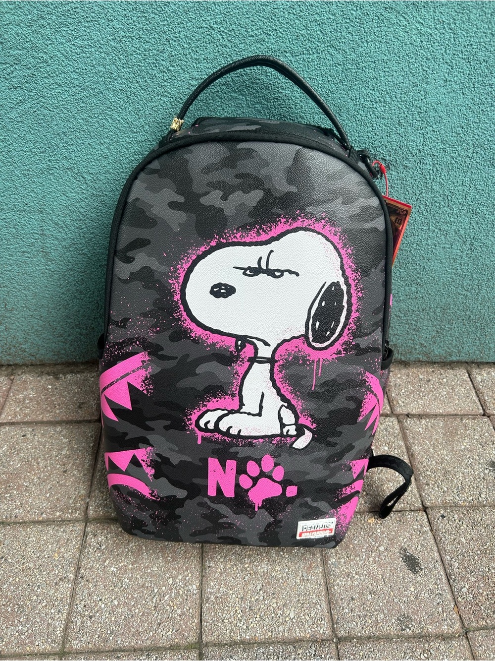 Sprayground Kids Accessories Backpack Snoopy Camo in Black, Gray & Pink